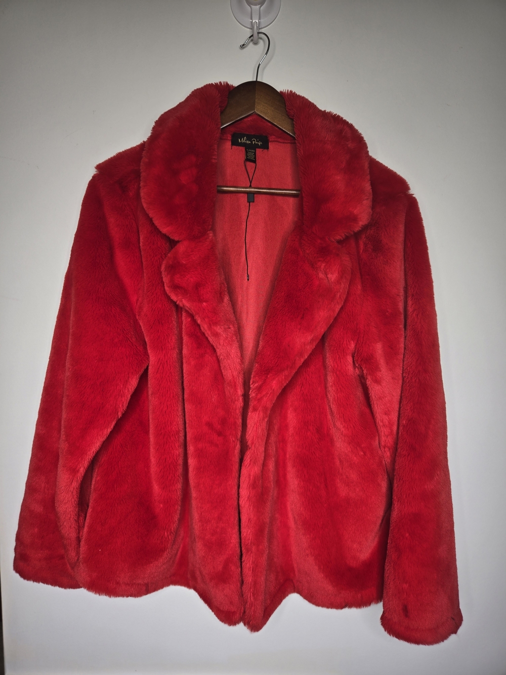 Melissa Paige Red Faux-Fur Teddy Coat Outerwear Fluffy Plush Winter Jacket XL